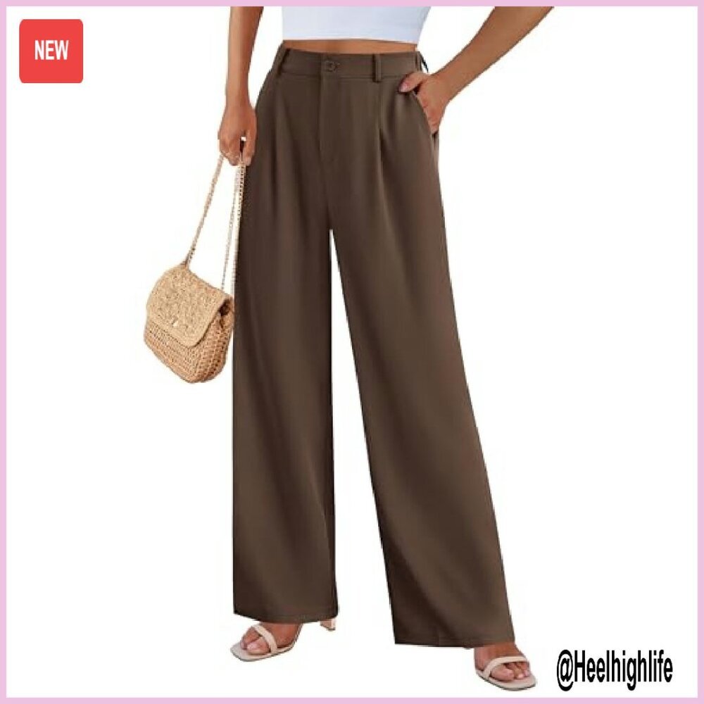 High Waisted Wide Leg Work Pants Women Business Casual Trousers - Picture 5 of 8